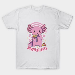 Kawaii Snaxolotl Axolotl Eating Snacks T-Shirt